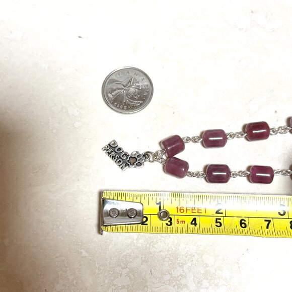 Genuine Magenta Chalcedony Short Necklace, Gemstone & Dog Person Paw Print Charm - Picture 13 of 14